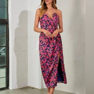 Dee Elly Floral Strapless Dress - Pink and Blue